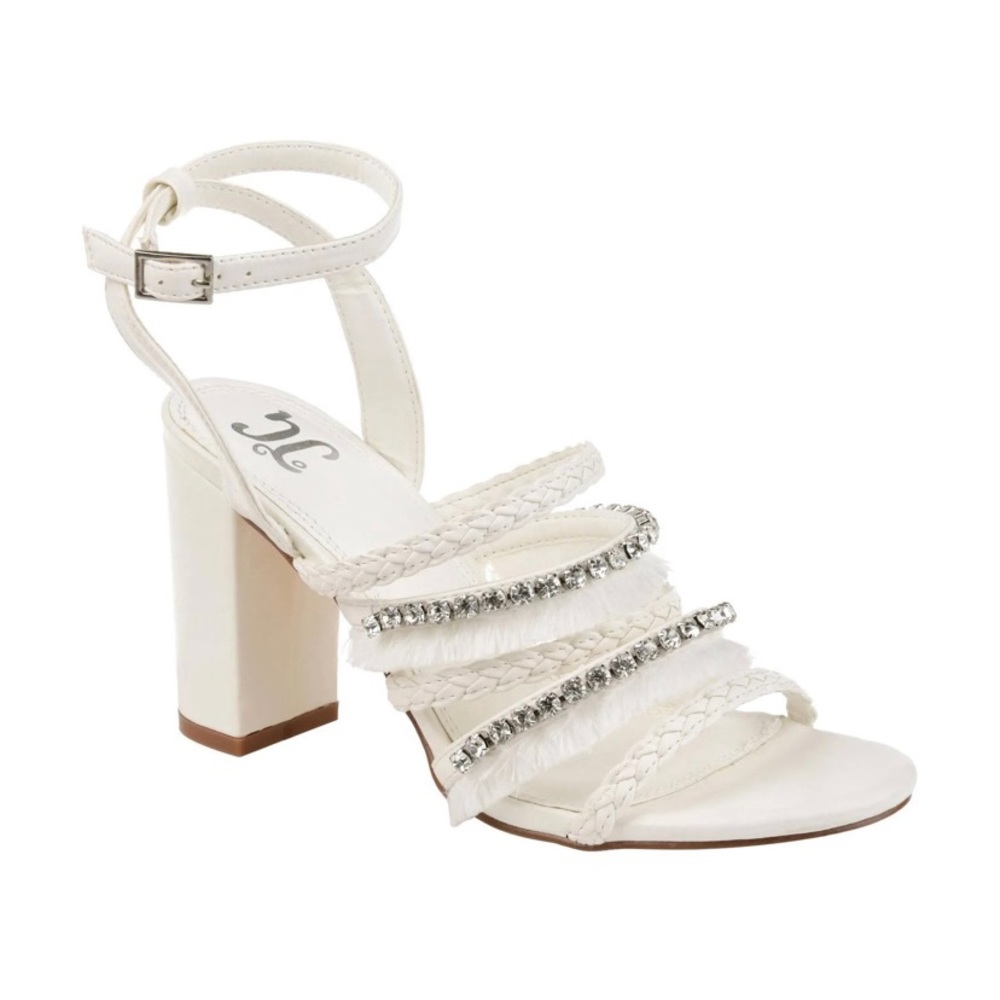 Journee Collection Ziggy Heels | Open Toe | Pump | Sandal | Sparkly | White | 10